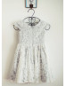 Cap Sleeves Ivory Lace Gray Lining Lovely Flower Girl Dress